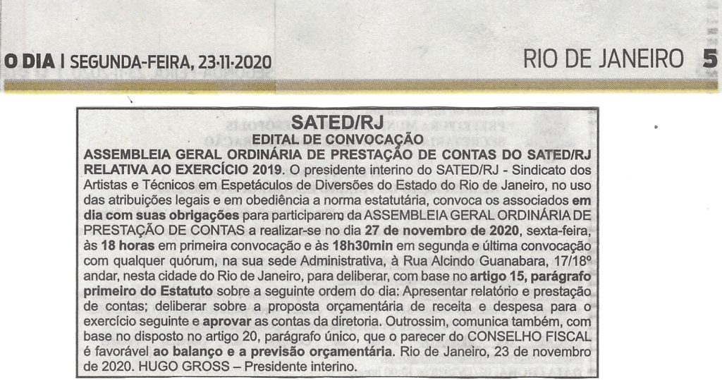 Edital de convocação para Assembleia Geral Ordinária de Prestação de